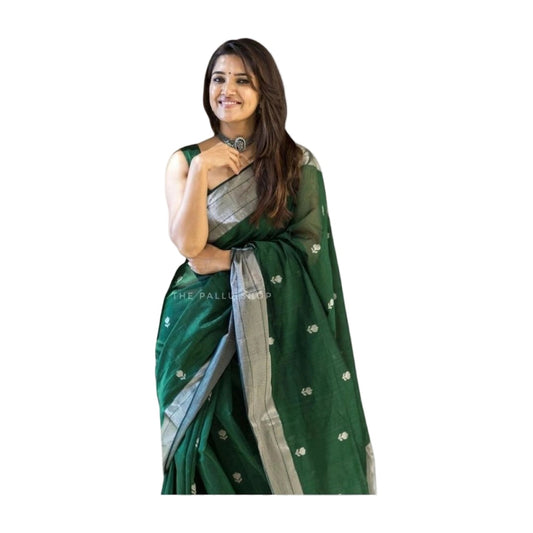 Women's Soft Lichi Silk Printed Saree — Green · _Grn AllQwik