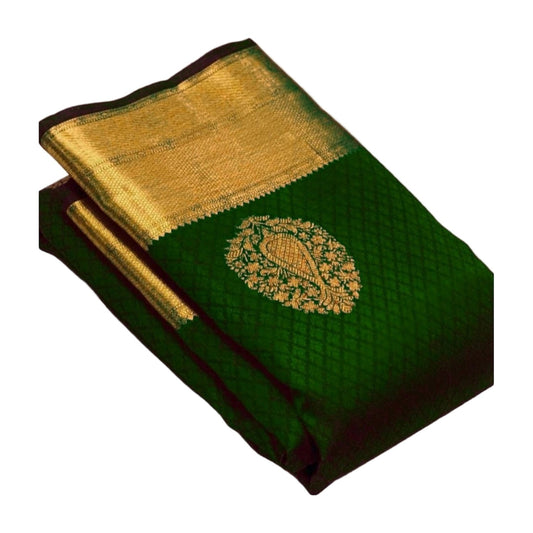 Women's Soft Lichi Silk Printed Saree — Green · _Grn AllQwik