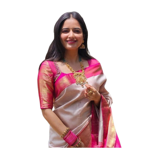 Women's Soft Lichi Silk Printed Saree — Grey · _198 AllQwik
