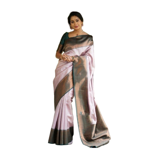 Women's Soft Lichi Silk Printed Saree — Light-Pink AllQwik