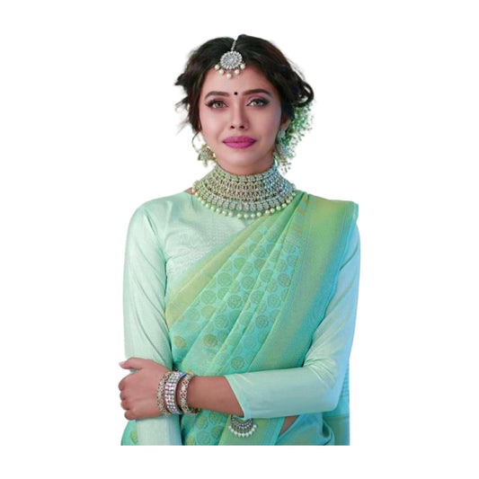 Women's Soft Lichi Silk Printed Saree — Light Green · 6Lbl AllQwik