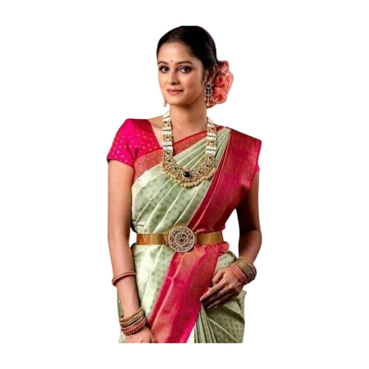 Women's Soft Lichi Silk Printed Saree — Light Green · LGrn AllQwik