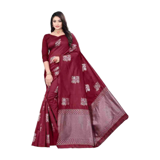 Women's Soft Lichi Silk Printed Saree — Maroon · _Mrn AllQwik
