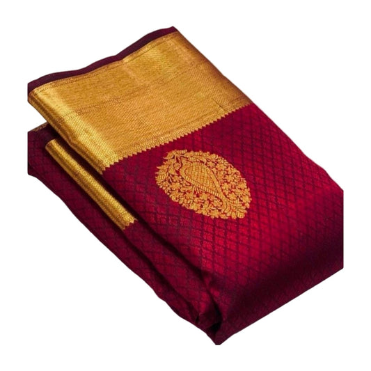 Women's Soft Lichi Silk Printed Saree — Maroon · _Mrn AllQwik