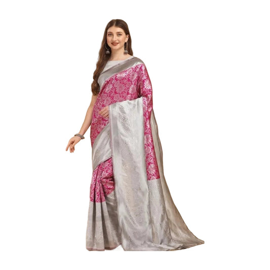 Women's Soft Lichi Silk Printed Saree — Pink · 0Pnk AllQwik