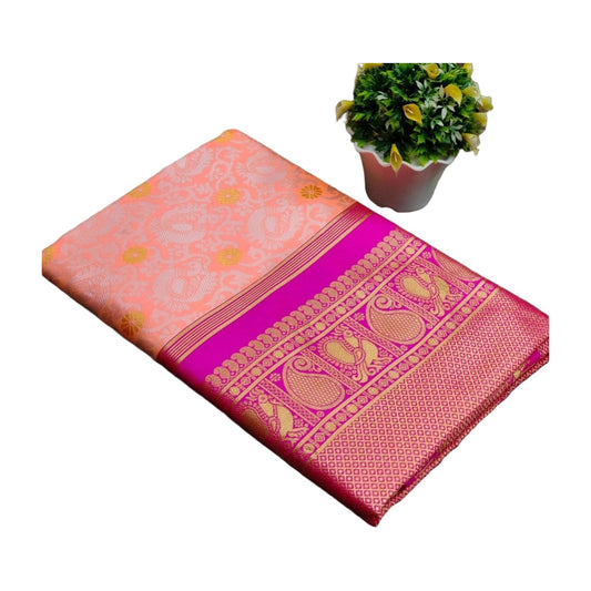 Women's Soft Lichi Silk Printed Saree — Pink · 8Pnk AllQwik