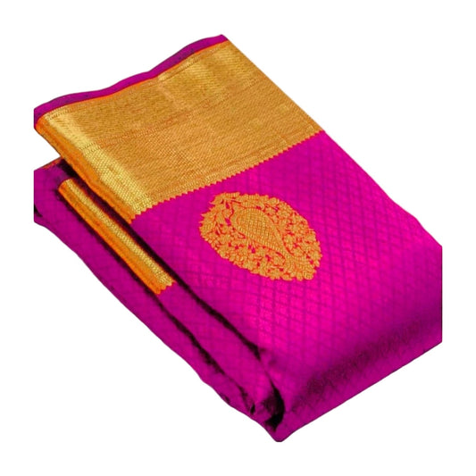 Women's Soft Lichi Silk Printed Saree — Pink · _Pnk AllQwik