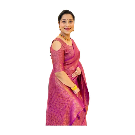 Women's Soft Lichi Silk Printed Saree — Pink · _Pnk AllQwik
