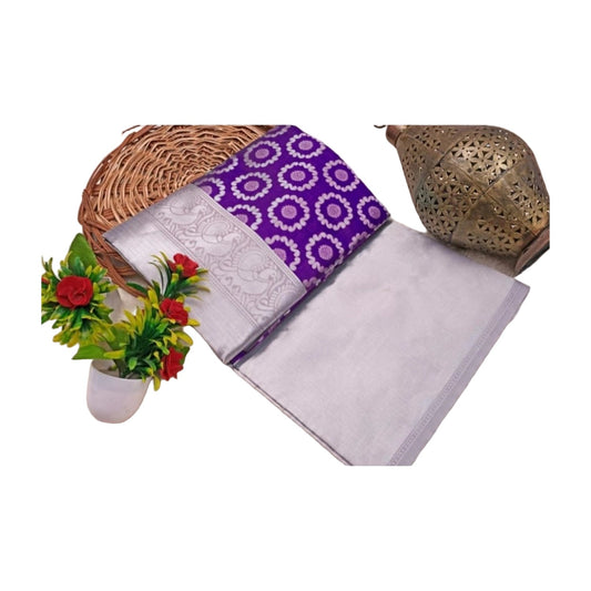 Women's Soft Lichi Silk Printed Saree — Purple · 0Prl AllQwik