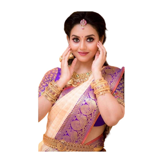 Women's Soft Lichi Silk Printed Saree — Purple · 1Prl AllQwik