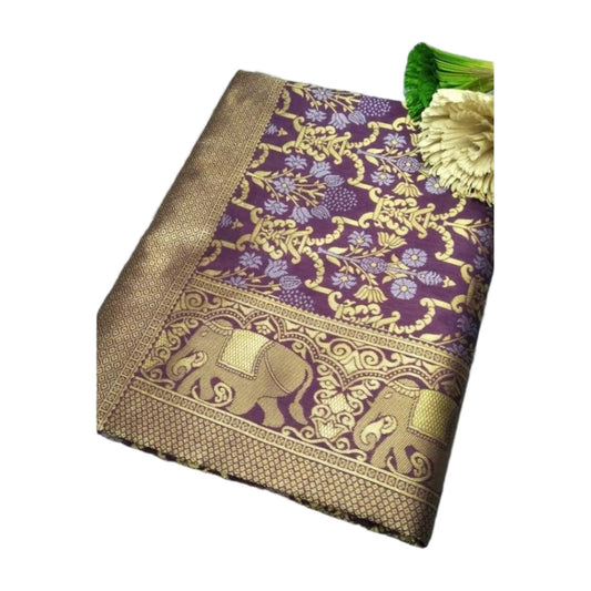 Women's Soft Lichi Silk Printed Saree — Purple · 2Prl AllQwik