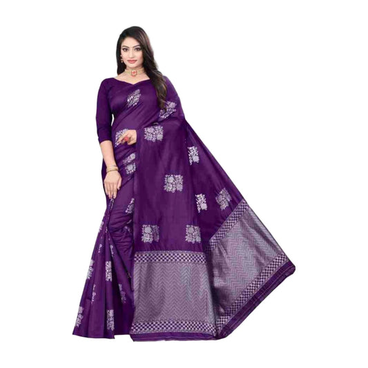 Women's Soft Lichi Silk Printed Saree — Purple · Prle AllQwik