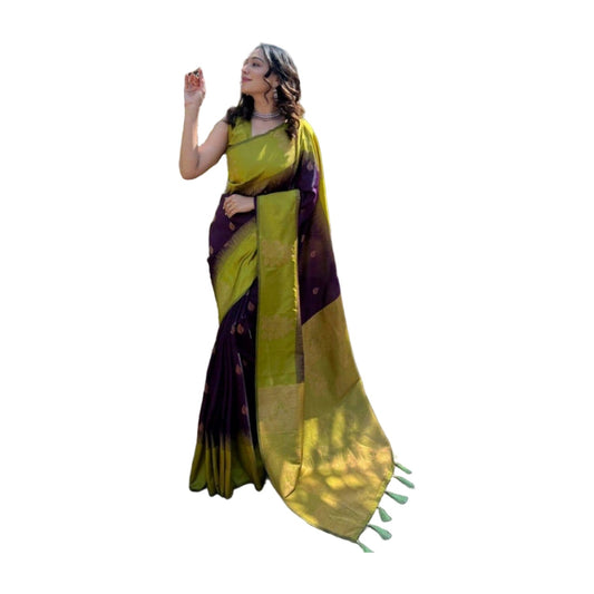 Women's Soft Lichi Silk Printed Saree — Purple · _Prl AllQwik