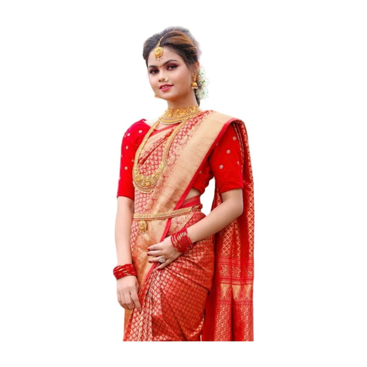 Women's Soft Lichi Silk Printed Saree — Red · 1Red AllQwik