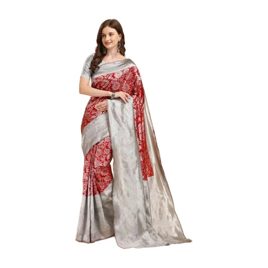 Women's Soft Lichi Silk Printed Saree — Red · 90Rd AllQwik