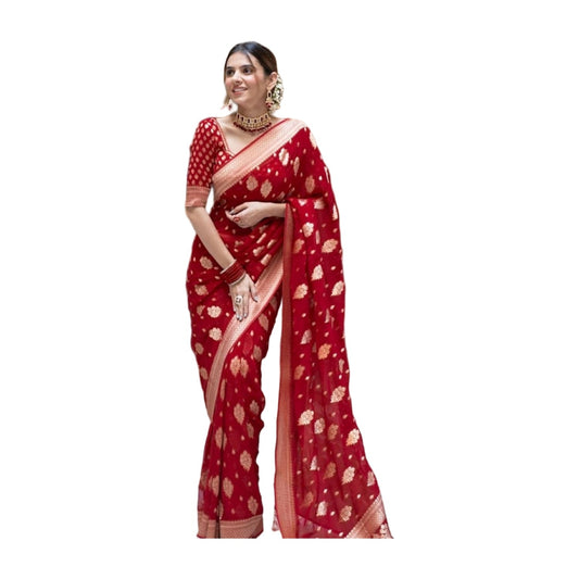 Women's Soft Lichi Silk Printed Saree — Red · _Red AllQwik