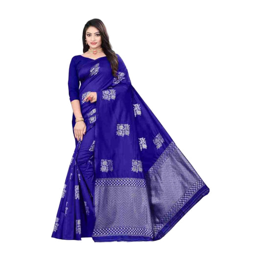 Women's Soft Lichi Silk Printed Saree — Royal-Blue · _RBl AllQwik