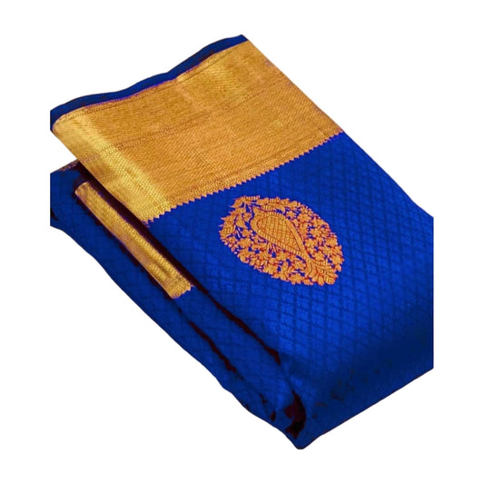 Women's Soft Lichi Silk Printed Saree — Royal-Blue · _RBl AllQwik