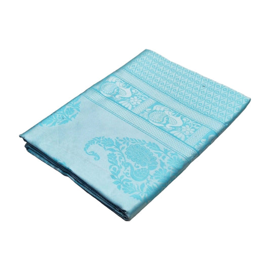 Women's Soft Lichi Silk Printed Saree — Sky Blue AllQwik
