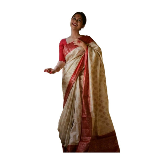 Women's Soft Lichi Silk Printed Saree — White · _064 AllQwik