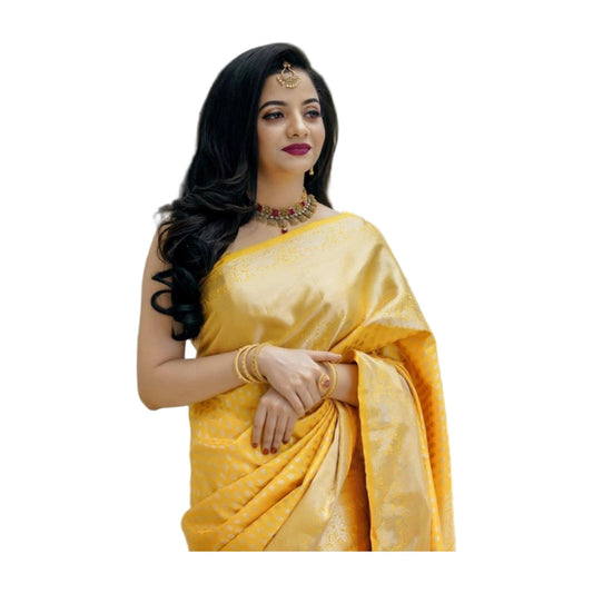 Women's Soft Lichi Silk Printed Saree — Yellow · 5Ylw AllQwik