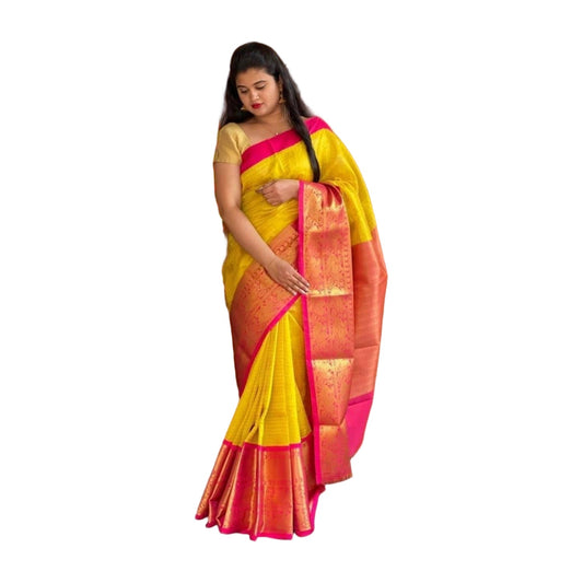 Women's Soft Lichi Silk Printed Saree — Yellow · 5Ylw AllQwik