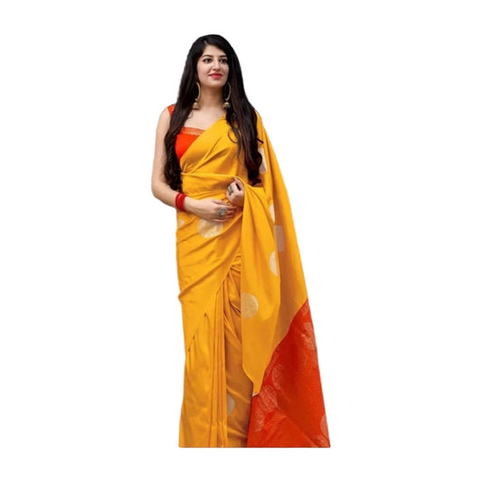 Women's Soft Lichi Silk Printed Saree — Yellow · 8Ylw AllQwik