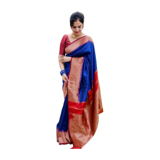 Women's Soft Lichi Silk Solid Saree — Blue · 53Bl AllQwik