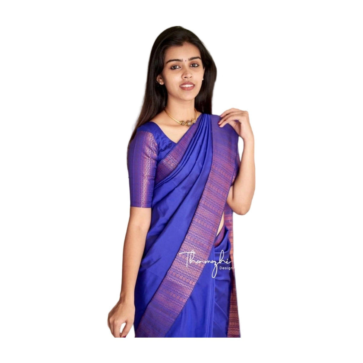 Women's Soft Lichi Silk Solid Saree — Blue · 92Bl AllQwik