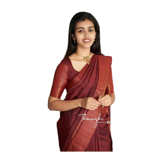 Women's Soft Lichi Silk Solid Saree — Maroon · 2Mrn AllQwik