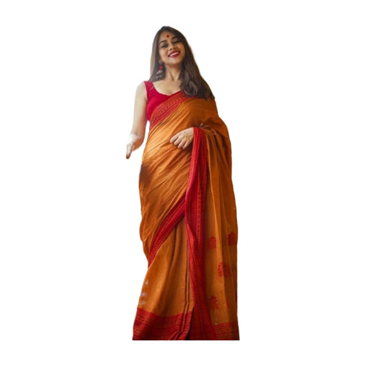 Women's Soft Lilan Printed Saree — Mustard AllQwik