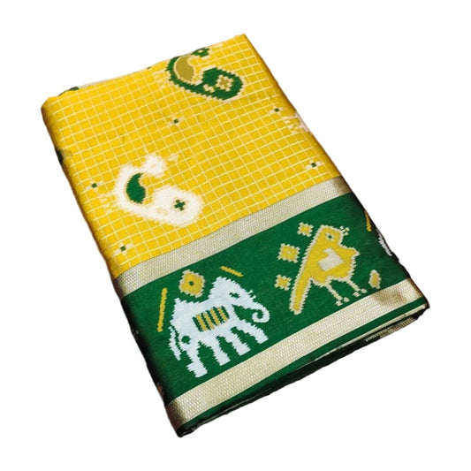 Women's Soft Litchi Silk Jacquard Work Saree — Yellow-Green AllQwik