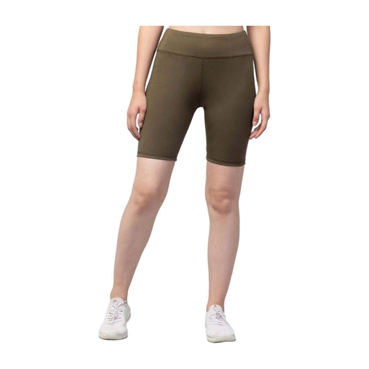 Women's Solid Above Knee High-Rise Shorts — Olive AllQwik