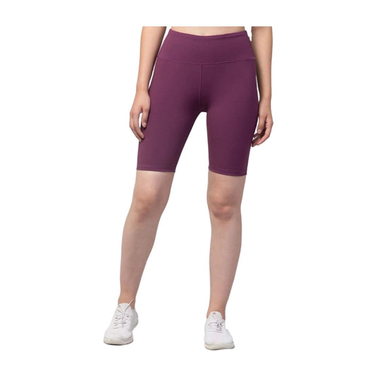 Women's Solid Above Knee High-Rise Shorts — Purple AllQwik