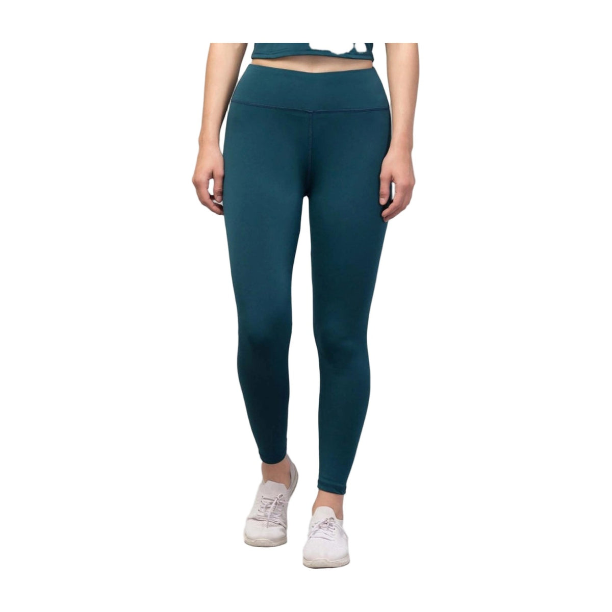 Women's Solid Ankle Length High-Rise Tights — Green AllQwik