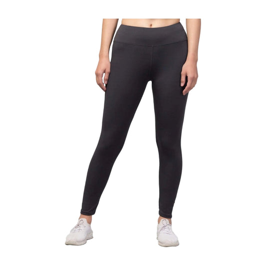 Women's Solid Ankle Length High-Rise Tights — Grey AllQwik
