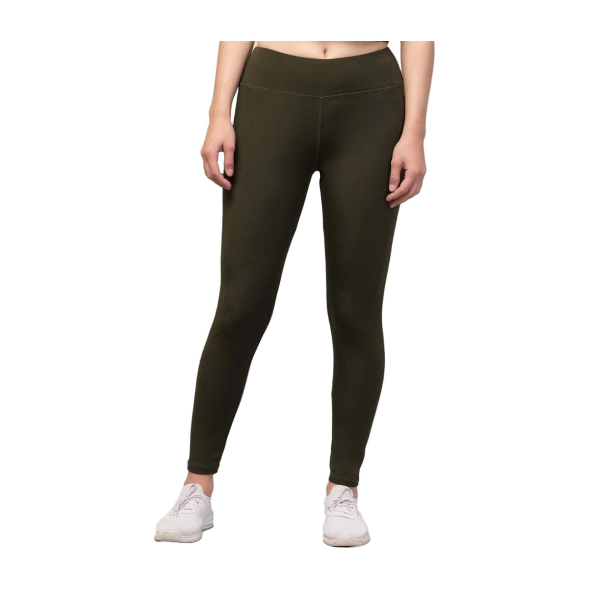 Women's Solid Ankle Length High-Rise Tights — Olive AllQwik