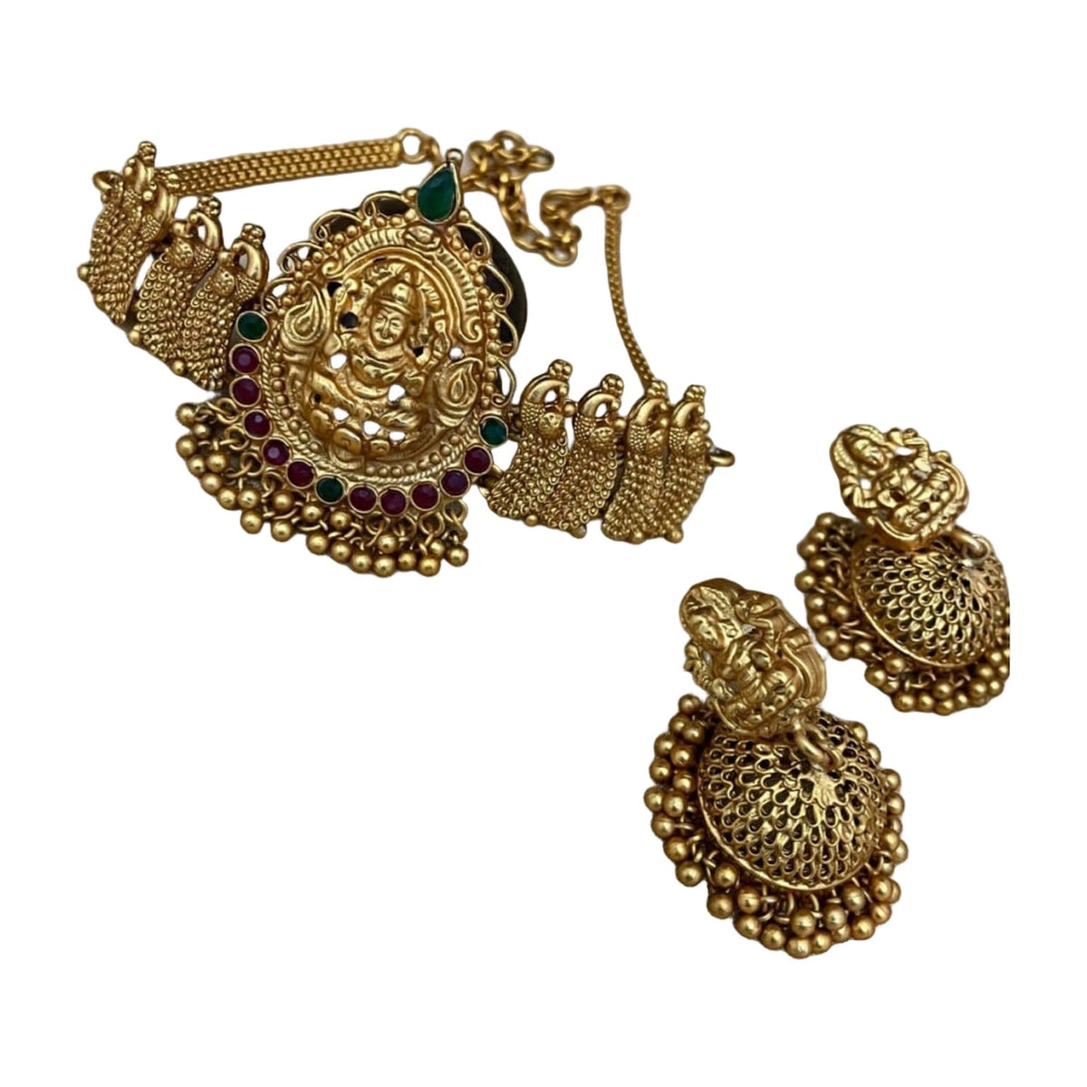 Women's Traditional Temple Necklace And Earrings Set In Gold AllQwik