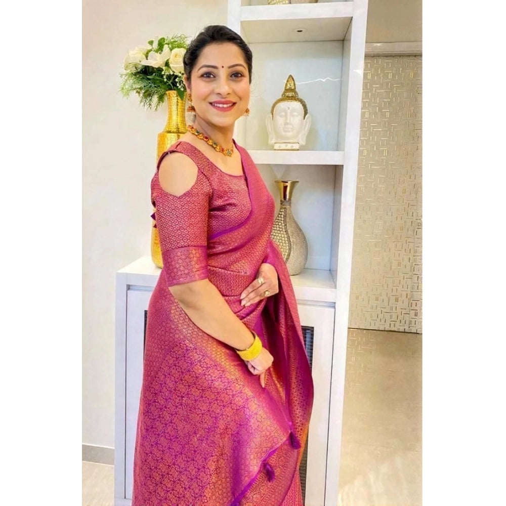 Women's Soft Lichi Silk Printed Saree — Pink · _Pnk